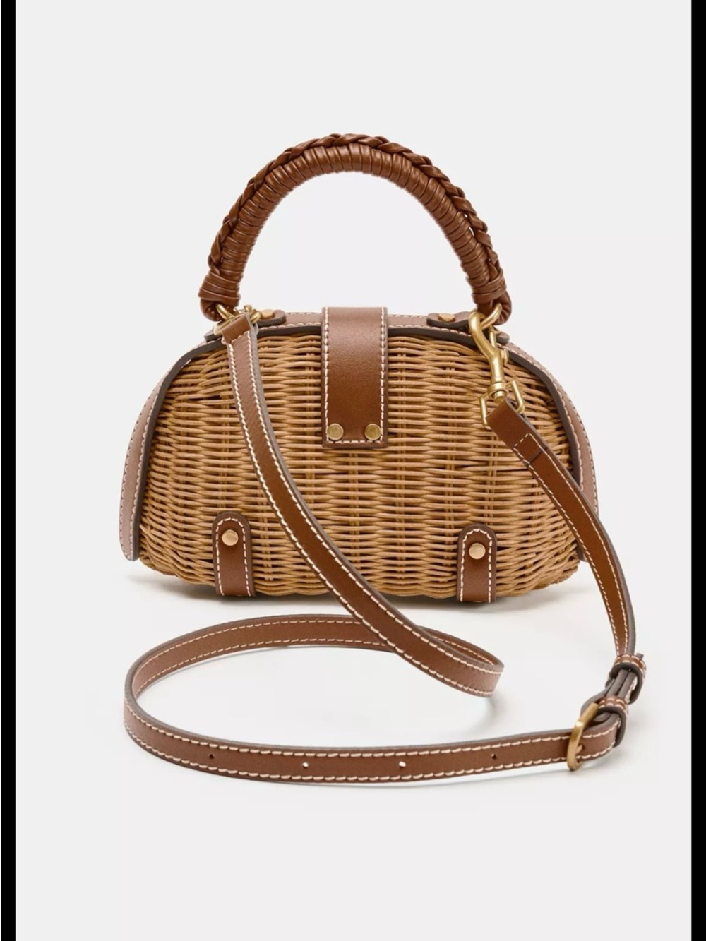 Zara Woven Mini Top-Handle Bag in Natural Brown - Picture 3 of 6